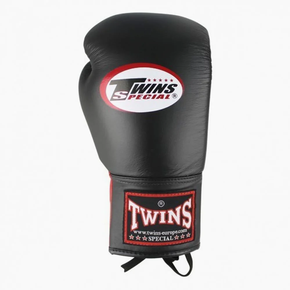 Gants de Muay Thai Twins Special BGLL-1 Noir-Rouge avec lacets  - Image 3