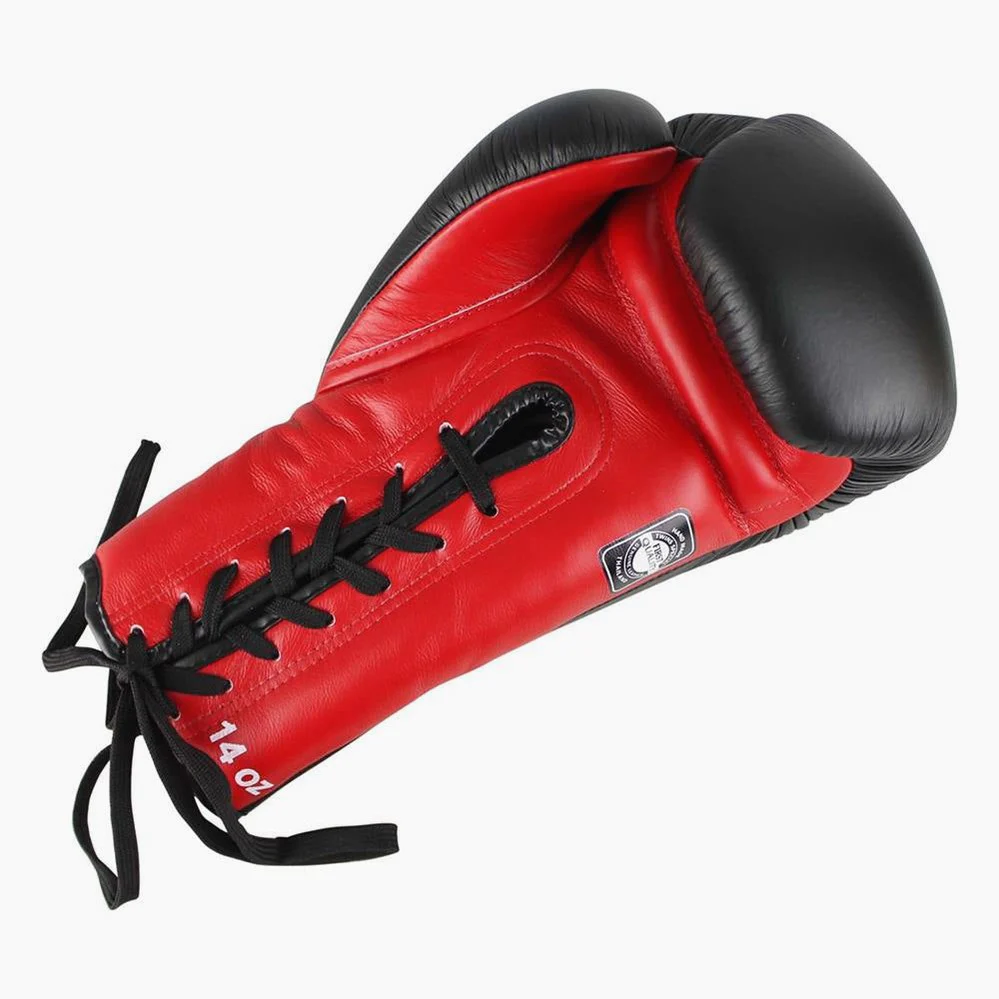 Gants de Muay Thai Twins Special BGLL-1 Noir-Rouge avec lacets  - Image 4